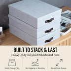 Bigso Oskar Canvas Fiberboard Document Letter Box - File Organizer Box for Important Paperwork - Document Storage with a Lid & Leather Handle - 3.3 in x 10.2 in x 13.8 in - 3 Pack - Ash - Image 3