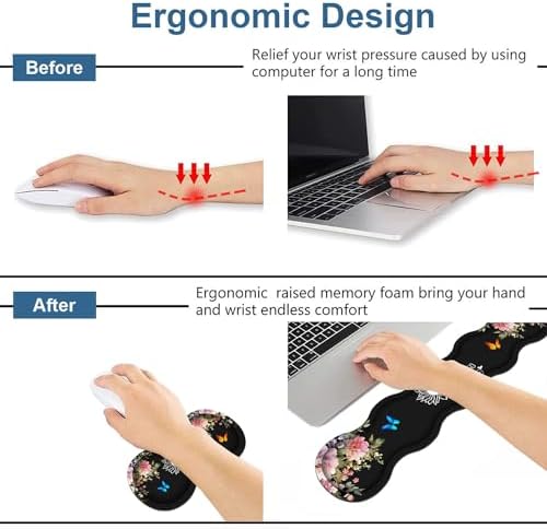 Ergonomic Keyboard Wrist Rest & Mouse Pad Wrist Rest Set, 31.5"x 11.8" Large XXL Gaming Desk Pad Memory Foam Non-Slip Desk Mat for Office & Home, Floral Quote She Believed She Could So She Did - Image 3