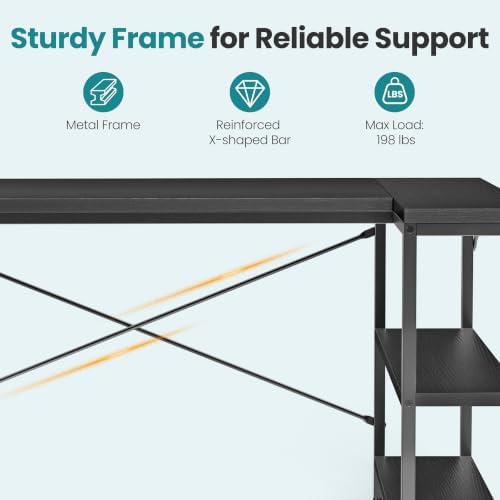 OLIXIS 55 Inch L Shaped Desk, Corner Computer Gaming Desks with Shelves - Image 6