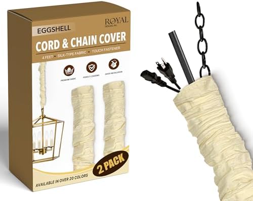 Royal Designs, Inc. Cord & Chain Cover 4 ft Silk Type Fabric, Chandelier Pendant Lighting Chain & Cable Management, Touch Fastener, Eggshell - 2 Pack by RoyalDesignsInc