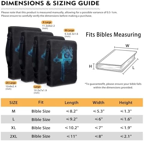 Blue Cross Lion Print Women's Bible Cover PU Leather Waterproof Bible Carrying Case for Church Zippered Large Capacity Book Protector with Top Handle Gifts for Christians - Image 4