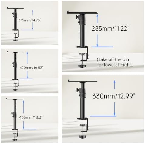 suptek Tall Clamp-on Speaker Stands Desk Mount, Height Adjustment, Tilt, Swivel, 9.6 x 8.8 Trays, Universal Audio Holders for Computer and Bookshelf Speakers, Elevated Sound, 2 Pack, Black, SDM001H - Image 5