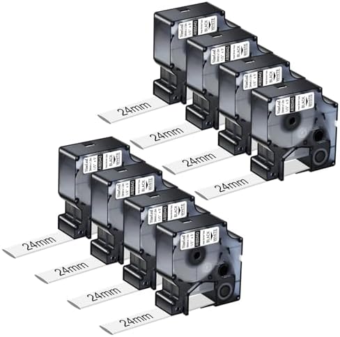 NineLeaf 8 Pack Compatible Labels Tape Replacement for Dymo 1805443 1 inch Black on White Heat Shrink Tube Labels 24mm x 1.5m for Wires and Cables Use in Rhino 6000 6500 Label Maker by NineLeaf