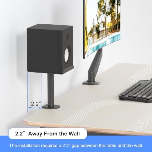 suptek Small Clamp-on Speaker Stand Desk Mount Set, Tilt, Swivel, 7.8 x 6.5 inch Trays, Universal Audio Holders for Computer and Bookshelf Speakers, Elevated Sound, 2 Pack, Black, SDM001SFX - Image 6