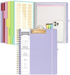 Ospelelf Foldable Spiral Clipboard Folio with Storage Zipper Pouch, 5 Plastic Folders with 10 Pockets, Refillable Lined Notepad (11" x 8.5"), Linen Hardcover Project Organizer (Light Purple) by OspelelfOfficeSupplies