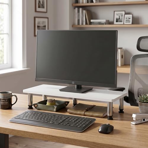 Rectangle Monitor Riser, Toolless Assembly Laptop Stand for Desk, Office Desk Accessories, Desk Organizers and Accessories, Monitor Stand Riser, For Dorm, Study Room, White Oak by Mikkagu