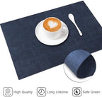 Leather Heat Resistant Placemats Set of 6 Waterproof Wipeable Washable PU Table Mats,Easy to Clean Anti-Slip (6, Navy Blue) - Image 5