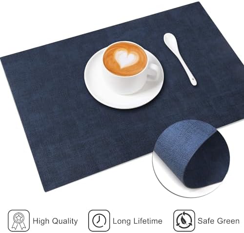 Leather Heat Resistant Placemats Set of 6 Waterproof Wipeable Washable PU Table Mats,Easy to Clean Anti-Slip (6, Navy Blue) - Image 5