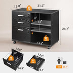 DEVAISE 3-Drawer File Cabinet with Lock, Mobile Wood Filing Cabinet, Black - Image 2