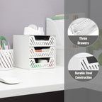 Mind Reader 3 Drawer Desk Organizer, Metal, White - Image 4