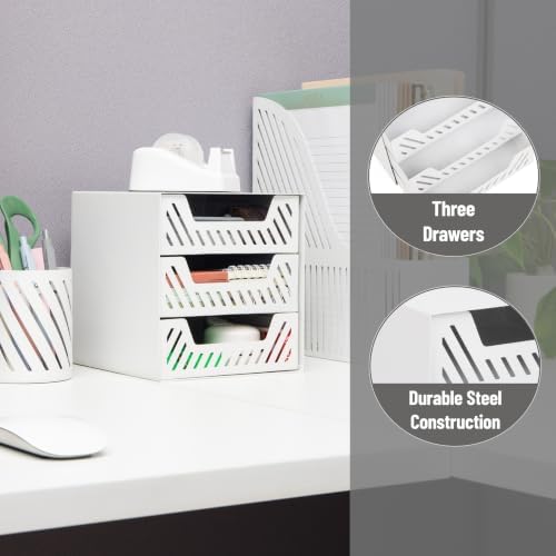 Mind Reader 3 Drawer Desk Organizer, Metal, White - Image 4