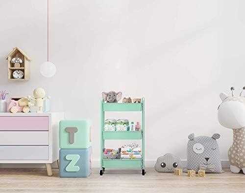 CAXXA 3-Tier Rolling Metal Storage Organizer - Mobile Utility Cart, Kitchen Cart with Caster Wheels (Aqua Green) - Image 6