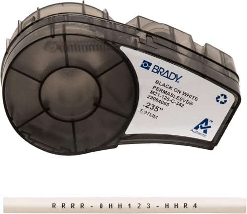 Brady Authentic (M21-125-C-342) PermaSleeve Heat Shrink Tubing for Control and Electrical Panels, Wire Harness, Black on White-For M210, M210-LAB, M211, BMP21-PLUS and BMP21-LAB Printers, .235"W 7' L by BradyCorp