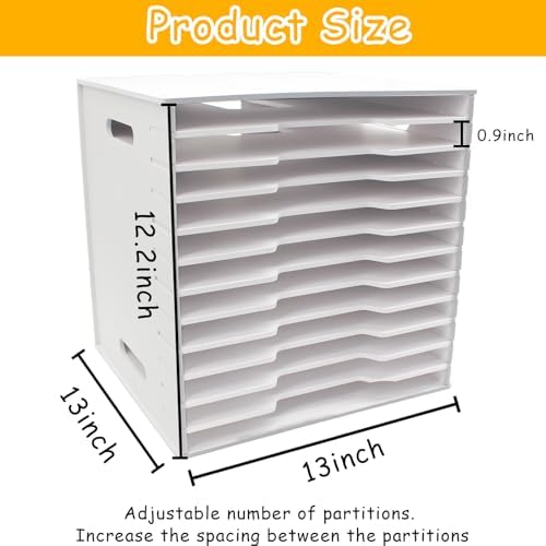 Timisea12 Tier Scrapbook Paper Organizer,White Cardstock A4 Paper Sorter Storage Rack,Scrapbook Organizer for Sizes 11" X 11" for Home Office & Classrooms,White Organizer Storage - Image 3