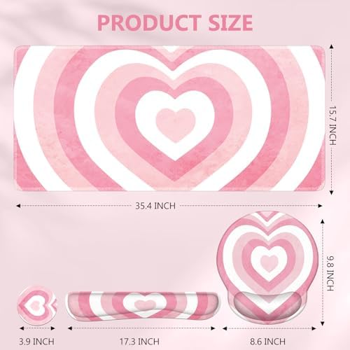 iLeadon Pink Desk Mat Set, 4in1 Mouse Pad Set with Wrist Rest - Image 3