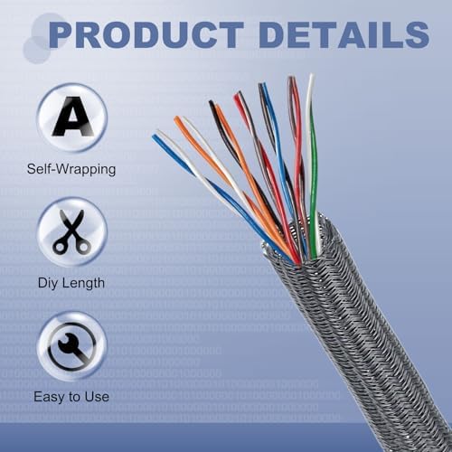 MECCANIXITY Split Sleeve Wire Loom Braided Sleeve 1-1/2" 25Ft Grey - Image 3