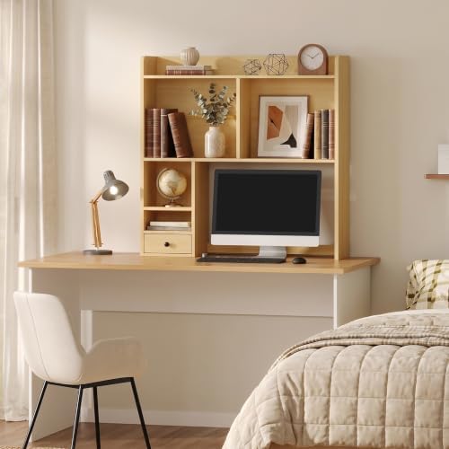 knoworld Desktop Bookshelf for 27" Monitor, 36.4" Tall Dorm Desk Hutch Organizer with 5 Shelves & 1 Drawer, Engineered Wood Desk Shelf for Computer Desk, Natural - Image 6