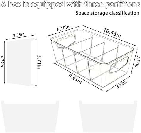 SPACELEAD 6 Pack Clear Pantry Organization Storage Bins with Dividers - Image 2