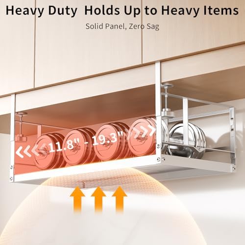 prueBox Under Shelf Storage Basket Organizer Adjustable Hanging Holder with Knob Lock, Heavy Duty Metal Panel for Pantry, Kitchen, Office, Closet, 11.8"-19.3" Wide, White, 1 Pack - Image 5
