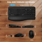 Wireless Keyboard and Mouse Combo, Full-Sized Ergonomic Wave Keys Keyboard with Memory Foam Wrist Rest & Phone Holder, 2.4G Quiet Keyboard Mouse Work Setup for PC Laptop, Office or Home (Black) - Image 2