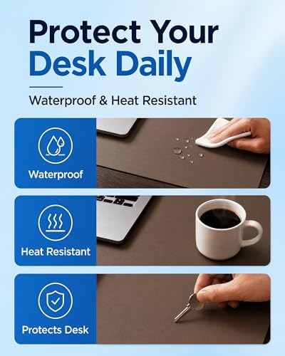 Aothia Cork Desk Mat - Dual-Sided XL PU Leather Desk Pad & Full Desk Protector, Large Waterproof Desktop Mat for Office & Gaming (47" x 23.6", Coffee) - Image 3