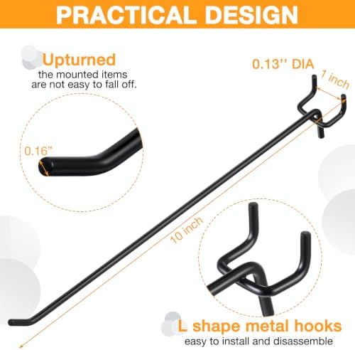 Shimeyao 200 Pcs Peg Board Hooks Stainless Steel Pegs,10 Inch,Black - Image 2