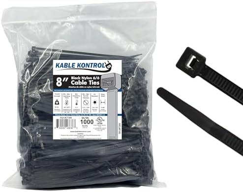 Kable Kontrol Cable Zip Ties, 8 Inch, 1000 Pcs, 50lbs Test, Black by KABLEKONTROL%C2%AE