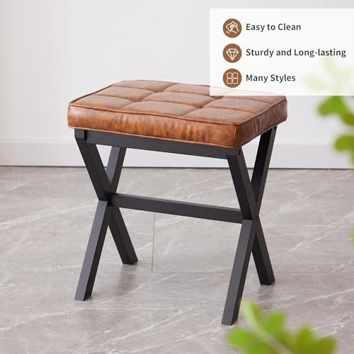 Foot Stool Small Ottoman Foot Rest Padded Foot Stool Desk for Under Office Desk Vanity Stool Bamboo Footstool Sofa Footrest Shoe Stool Small Foot Stools (Black Legs + Patterned Brown) - Image 7