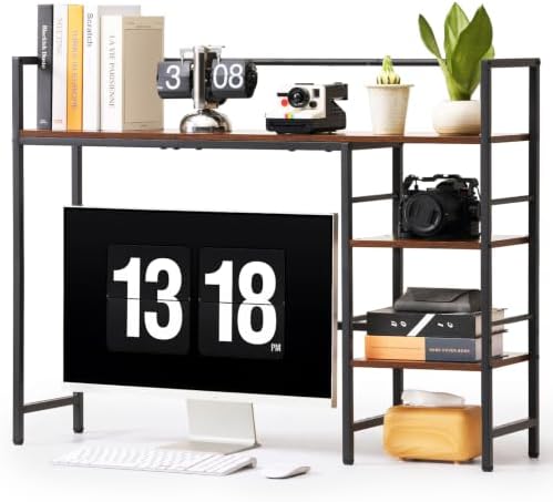 VEVOR Desk Shelf 38.6" W, Desktop Bookshelf Storage Hutch for Computer Monitor, Metal Frame and Wooden Shelf, 4-Tier Desk Display Rack, Multipurpose Desk Organizer Hutch for Dorm, Home, Office by VEVOR