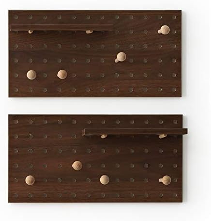 Wooden Pegboard Modular Display Organization Storage Wall Hooks Shelf(Color：Walnut) - Image 2