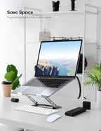 Aoviho Adjustable Laptop Stand for Desk,Portable Laptop Stand Holder and Riser,Foldable Aluminum Notebook Computer Stands for MacBook Air Pro HP Lenovo Dell Samsung, 10-15.6 inch (Silver-Gray-Black) - Image 2