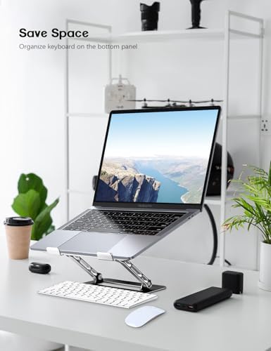Aoviho Adjustable Laptop Stand for Desk,Portable Laptop Stand Holder and Riser,Foldable Aluminum Notebook Computer Stands for MacBook Air Pro HP Lenovo Dell Samsung, 10-15.6 inch (Silver-Gray-Black) - Image 2