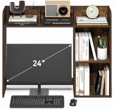 Furinno Classic Desk Shelf, 5-Shelf Desktop Hutch, Book Shelf, 3-Tier Desk Organzier, for Office Supplies, Office Desk Accessories, for Home Office, College, Dorm, White - Image 6