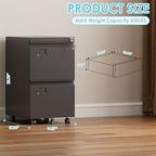 Aobabo 2 Drawer Rolling Metal File Cabinet with Lock, 5 Wheels, Black - Image 3