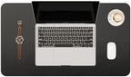 YSAGi Genuine Leather Desk Mat, 23.6"x13.8" Office Desk Pad, Thick Desk Pad Mat with Stitched Line, Non-Slip Desk Mat with Rubber Base (Black, 23.6"x13.8") by YSAGi