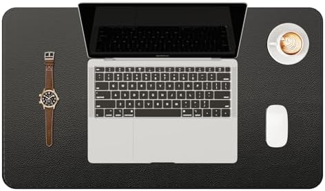YSAGi Genuine Leather Desk Mat, 23.6"x13.8" Office Desk Pad, Thick Desk Pad Mat with Stitched Line, Non-Slip Desk Mat with Rubber Base (Black, 23.6"x13.8") by YSAGi