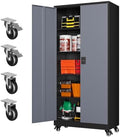 MIIIKO 75" Tall Metal Garage Storage Cabinet with Wheels,Steel Storage Cabinets with Lock,Heavy Duty Tool Cabinets with 2 Doors and 4 Shelves for Garage,Home Office,Shop,Warehouse（Black Gray） by MIIIKO