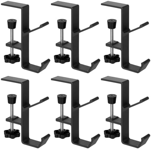Double-Hook Design, Clamp-On Under Desk Holders, 6 Pcs Desk Mount Bag Holders, Clip-On Backpack Headphone Hangers for Tables, Portable Desk Purse Hooks, Gray - Image 2