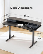 HUANUO 60″ x 30″ Electric Standing Desk with 2 Drawers, C-Clamp Mount Compatible, Height Adjustable Computer Desk, Home Office Stand Up Desk with 4 Preset Heights & 2 Hooks, Black - Image 3