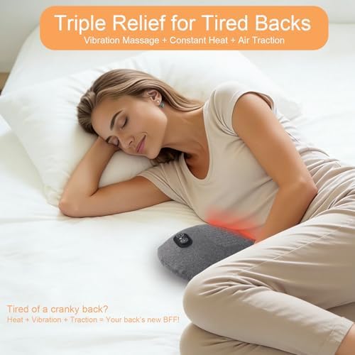 3-in-1 Lumbar Massager with Heating/Vibration/Adjustable Traction Memory foam lumbar pillow conforms to the spine's natural curve for relaxation Smart air cushion Ideal for home, office, or in-car use - Image 3