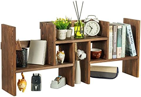 MyGift Adjustable Rustic Burnt Wood Desktop Shelf, Stackable Organizer by MyGiftHome