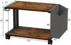 VEDECASA 2 Tier Rustic Brown Wooden Under Desk Printer Stand with Storage Bag for Home Office Desktop Printer Table Organizer Mobile Printer Shelf Cart with Caster Wheel - Image 3
