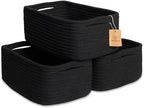 NaturalCozy 11.8"x8"x4.5” Rectangle Storage Baskets for Shelves 3 Pack | Cotton Rope Woven Small Baskets for Organizing | Small Storage Bins for Nursery, Bathroom, Closet, Shelf, Decorative, Gift by NaturalCozy