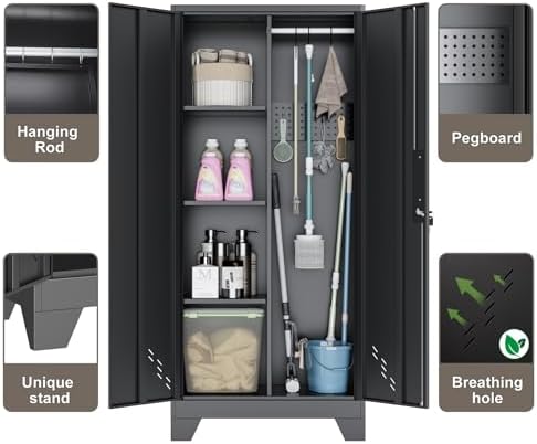 61" Metal Storage Cabinet with Lock for Garage, Utility Closet - Image 5