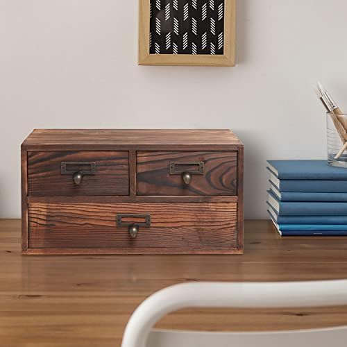 MyGift Wooden Desk Organizer with Drawers, Dark Brown Wood Desktop Storage Cabinet with 3 Drawers for Office Supplies, Sewing Kits and Accessories - Image 2