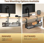 Under Desk Cable Management Large, Cinati 16" Cable Management Box for Table Thickness up to 3", Wire Cord Organizer with Clamp No Drill, No Damage to Desk (Black) - Image 5