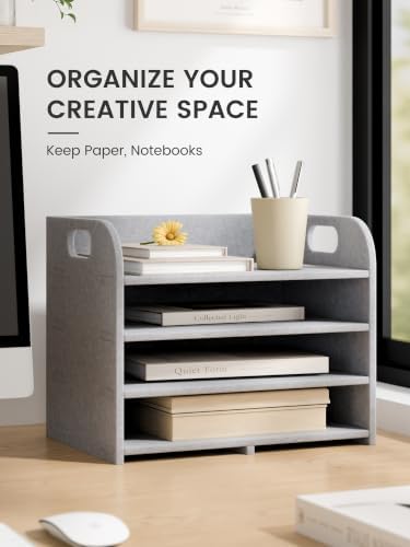 Fluxynara 4-Tier Felt File Organizer with Carry Handles, Soft Gray - Image 5