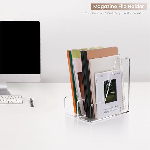 YUXUN Acrylic Magazine File Holder,Clear Desk Organizer File Holder Stand for File/Magazine/Binders/Notebook/Envelopes,Multi-purpose Coloring Comic Book Storage for Home/Office/Classroom Organization - Image 2