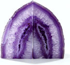 Purple Agate Bookends Set of 2, Heavy Duty Geode Stone Book Ends for Office and Bookshelf, Includes Anti-Slip Rubber Bumpers, Unique Decorative Gift for Home, 3-4 lbs by XMHOME