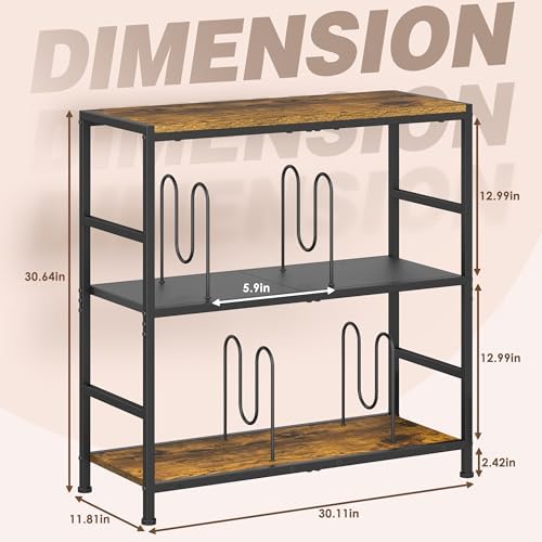 Sonyabecca Record Player Stand with 4 Adjustable Dividers, Vinyl Record Storage Up to 300+ Albums, 3-Tier Vinyl Storage Holder with Open Wooden Desktop for Living Room, Bedroom - Image 2